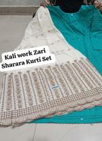 Firozi Cambric Cotton Festival Wear Chikankari Kurti With Sharara