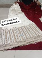 Maroon Cambric Cotton Festival Wear Chikankari Kurti With Sharara