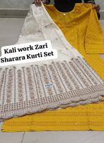 Mustard Cambric Cotton Festival Wear Chikankari Kurti With Sharara