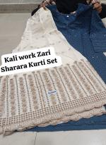 Navy Blue Cambric Cotton Festival Wear Chikankari Kurti With Sharara