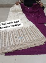 Wine Cambric Cotton Festival Wear Chikankari Kurti With Sharara