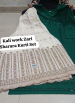 Bottle Green Cambric Cotton Festival Wear Chikankari Kurti With Sharara