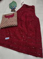 Maroon Cambric Cotton Festival Wear Chikankari Kurti With Sharara