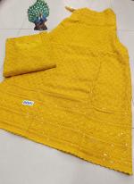 Mustard Cambric Cotton Festival Wear Chikankari Kurti With Sharara