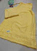 Yellow Cambric Cotton Festival Wear Chikankari Kurti With Sharara