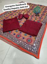 Maroon Cambric Cotton Traditional Wear Chikankari Readymade Phulkari Suit