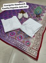 New White Cambric Cotton Traditional Wear Chikankari Readymade Phulkari Suit