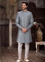 Grey Banarasi Jacquard Reception Wear Weaving Mens Indo Western