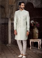 Pista Green Banarasi Jacquard Reception Wear Weaving Mens Indo Western