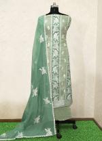 Green Pure Organza Party Wear Embroidery Work Punjabi Dress Material