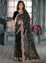 Black Net Wedding Wear Cording Work Saree