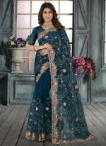 Morpeach Net Wedding Wear Cording Work Saree