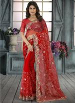 Red Net Wedding Wear Cording Work Saree