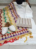 Beige Cambric Cotton Festival Wear Sequins Work Phulkari Suit