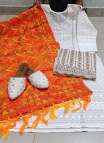 Orange Cambric Cotton Festival Wear Sequins Work Phulkari Suit