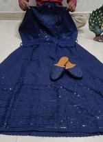Navy Blue Cambric Cotton Tradional Wear Sequins Work Gown