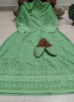 Pista Green Cambric Cotton Tradional Wear Sequins Work Gown