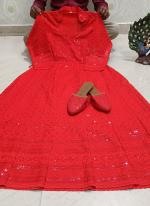 Red Cambric Cotton Tradional Wear Sequins Work Gown