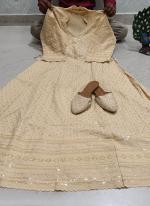 Beige Cambric Cotton Tradional Wear Sequins Work Gown