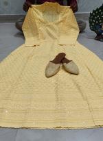 Yellow Cambric Cotton Tradional Wear Sequins Work Gown