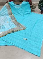 Sky blue Cambric Cotton Festival Wear Sequins Work Phulkari Suit