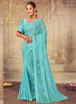 Sky blue Chiffon Festival Wear Embroidery Work Saree