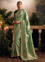 Pista Green Dola Silk Wedding Wear Embroidery Work Saree