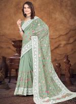 Dusty Pista Organza Festival Wear Embroidery Work Saree