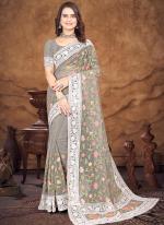 Grey Organza Festival Wear Embroidery Work Saree