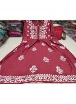 Magenta Pure Rayon Tradional Wear Lucknowi Kurti