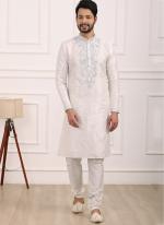 Off White Art Banarasi Silk Festival Wear Thread Work Kurta Pajama