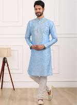 Sky Blue Art Banarasi Silk Festival Wear Thread Work Kurta Pajama