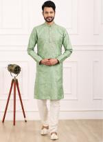 Green Art Banarasi Silk Festival Wear Thread Work Kurta Pajama