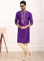 Magenta Art Banarasi Silk Festival Wear Thread Work Kurta Pajama