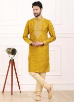 Mustard Art Banarasi Silk Festival Wear Thread Work Kurta Pajama