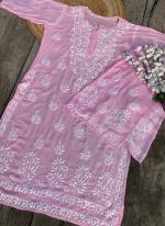 Pink Modal Cotton Traditional Wear Lucknowi Kurti With Palazzo