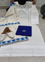 Blue Cambric Cotton Traditional Wear Chikankari Phulkari Suit