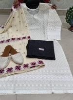 White Cambric Cotton Traditional Wear Chikankari Phulkari Suit