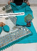 Firozi Cambric Cotton Tradional Wear Chikankari Readymade Salwar Suit