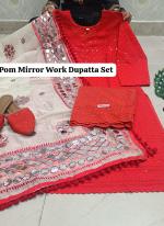 Red Cambric Cotton Tradional Wear Chikankari Readymade Salwar Suit