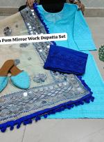 Sky Blue Cambric Cotton Tradional Wear Chikankari Readymade Salwar Suit