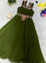 Green Georgette Navratri Wear Mirror Work Gown