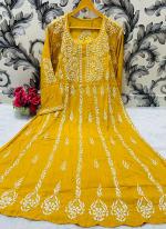 Yellow Soft Modal Festival Wear Lucknowi Gown