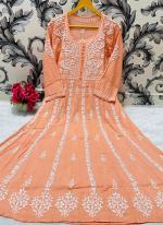 Peach Soft Modal Festival Wear Lucknowi Gown