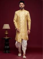 Golden Banarasi Jacquard Tradional Wear Weaving Peshawari Indo Western