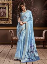 Sky blue Pure Silk Festival Wear Digital Printed Saree