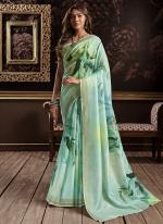 Teal Pure Silk Festival Wear Digital Printed Saree