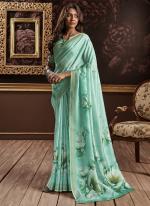 Turquoise Blue Pure Silk Festival Wear Digital Printed Saree