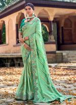 Pista Green Gadhwal Wedding Wear Hand Work Saree