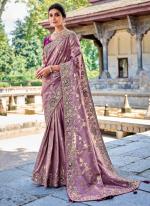 Purple Gadhwal Wedding Wear Hand Work Saree